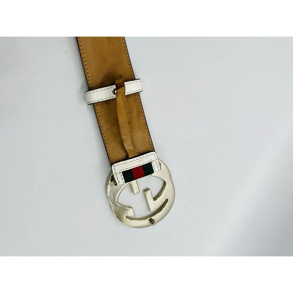 Gucci Belt White Green Red Stripe Interlocking GG Buckle Size 95cm 38 (Fits 36)